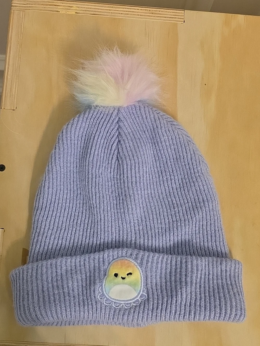 Squishmallows Lavender Knit Beanie with Pastel Rainbow Pom